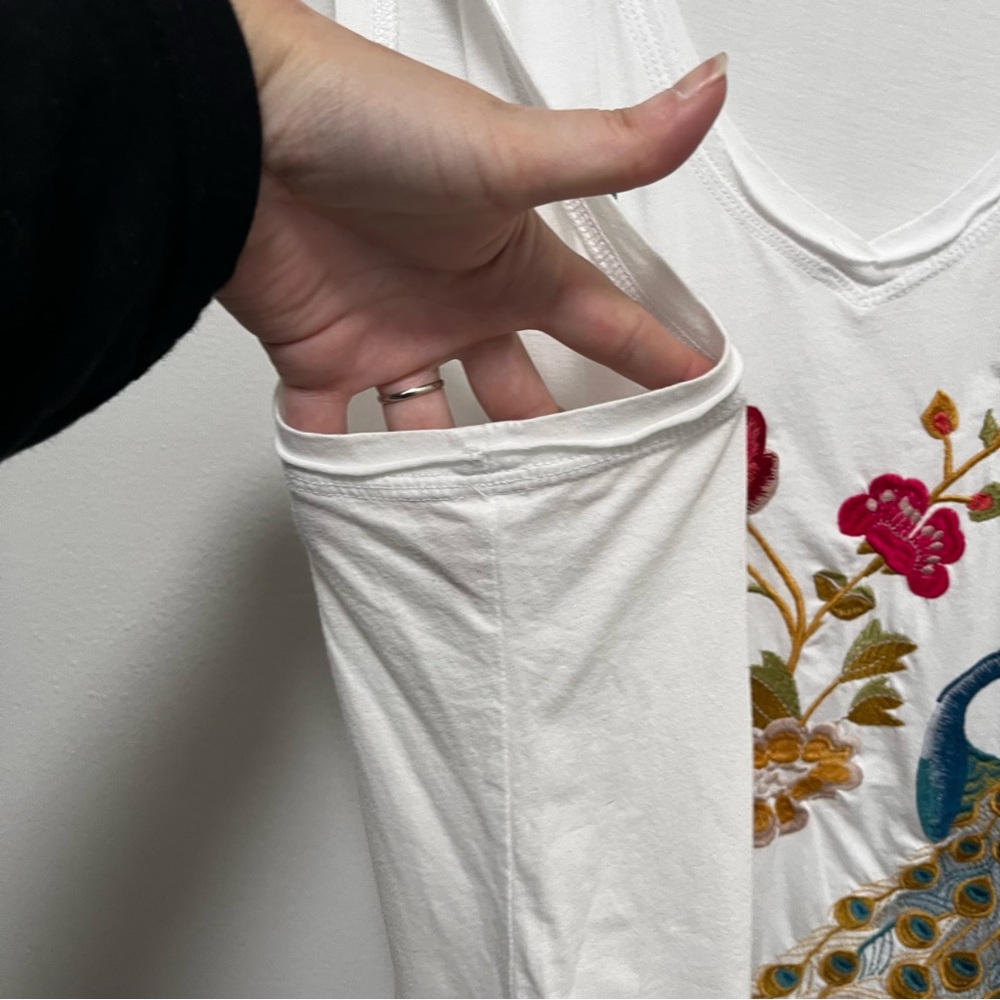 Johnny Was White Tank Top with Multicolor Floral & Peacock Embroidery - Picture 9 of 11